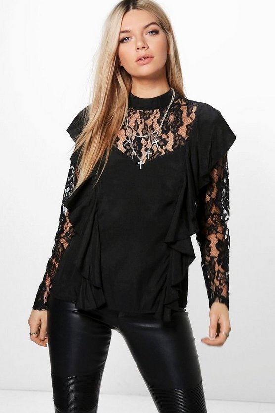 Evie High Neck Lace Sleeve Blouse