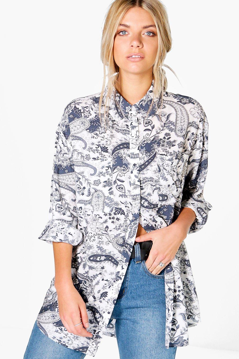 paisley print oversized shirt dress