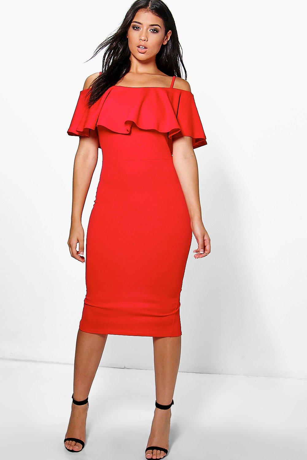 Strappy Off Shoulder Midi Bodycon Dress | Boohoo