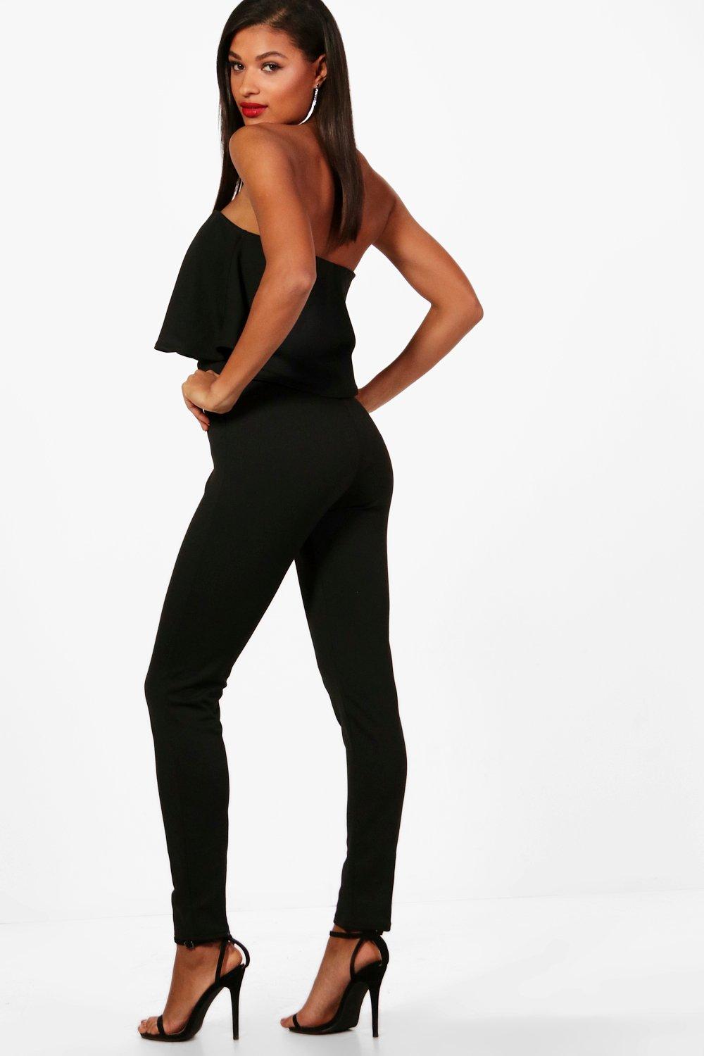 Boohoo Womens Ellie Frill Bandeau Slim Leg Jumpsuit | eBay