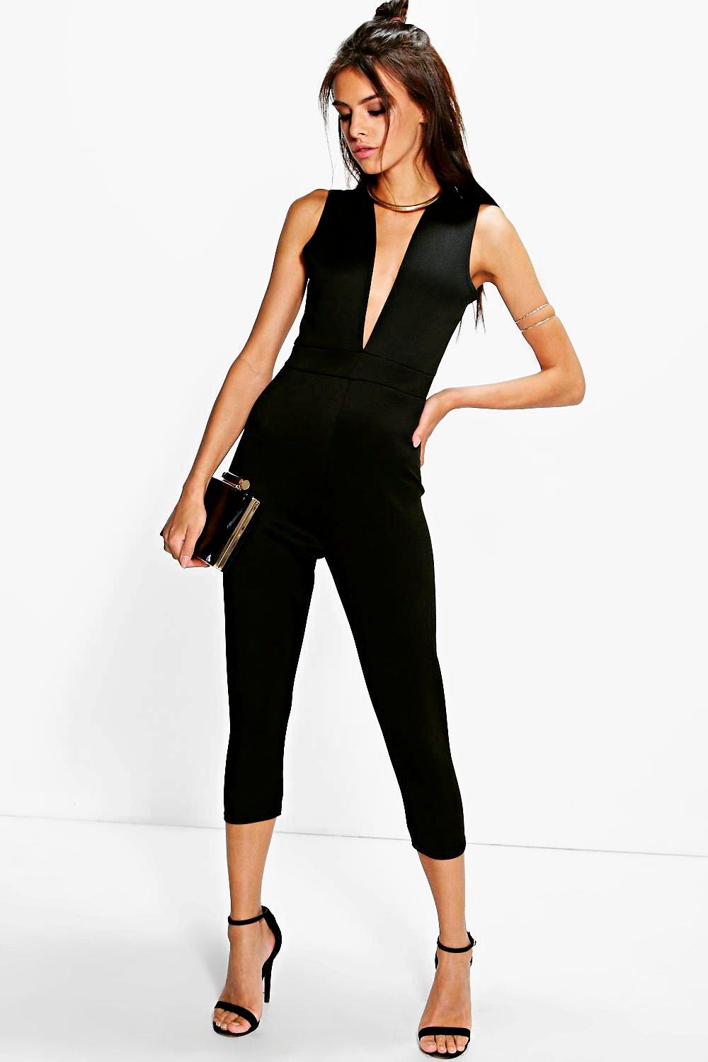 Boohoo Womens Debbie Deep Plunge Capri Jumpsuit | eBay