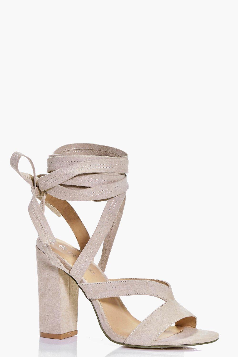 Block Heel Wrap Strap Heels | boohoo