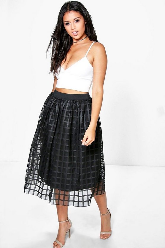 Boutique Kate Grid Tulle Midi Skirt | Boohoo