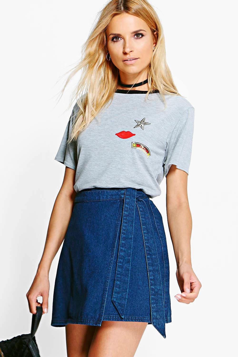 denim wrap tie skirt