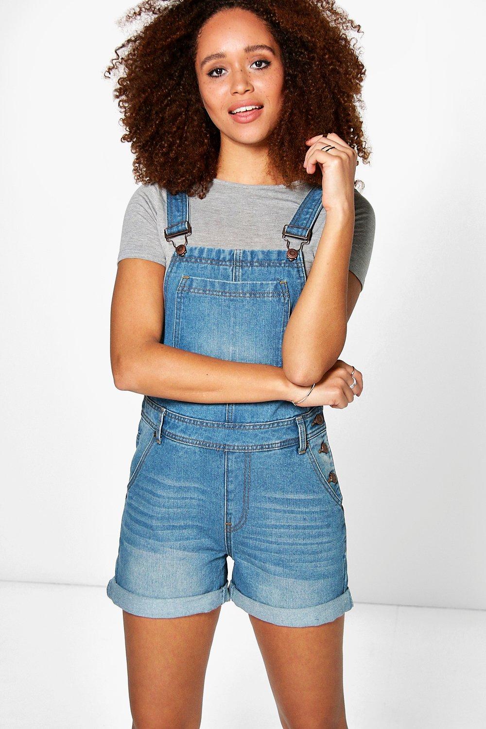 denim dungaree shorts womens