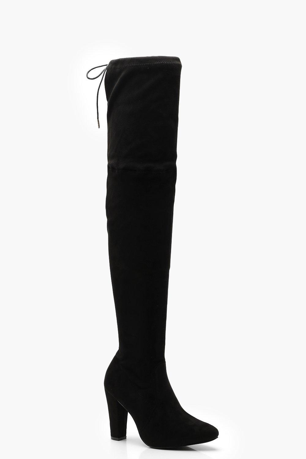block heel thigh high boot