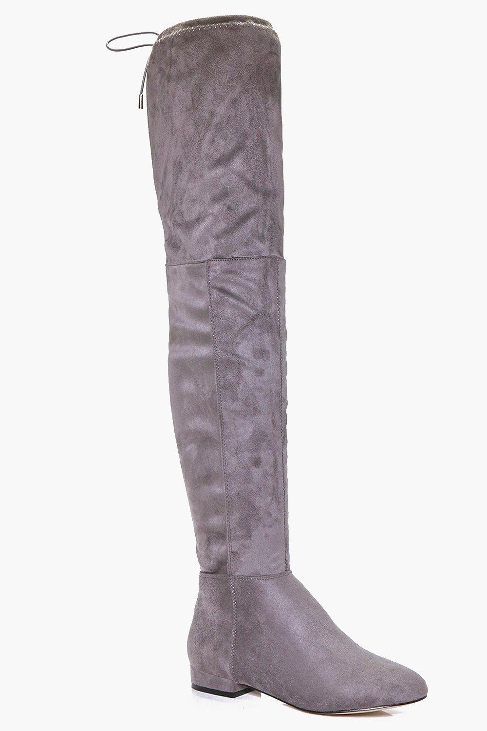 grey flat over the knee boots