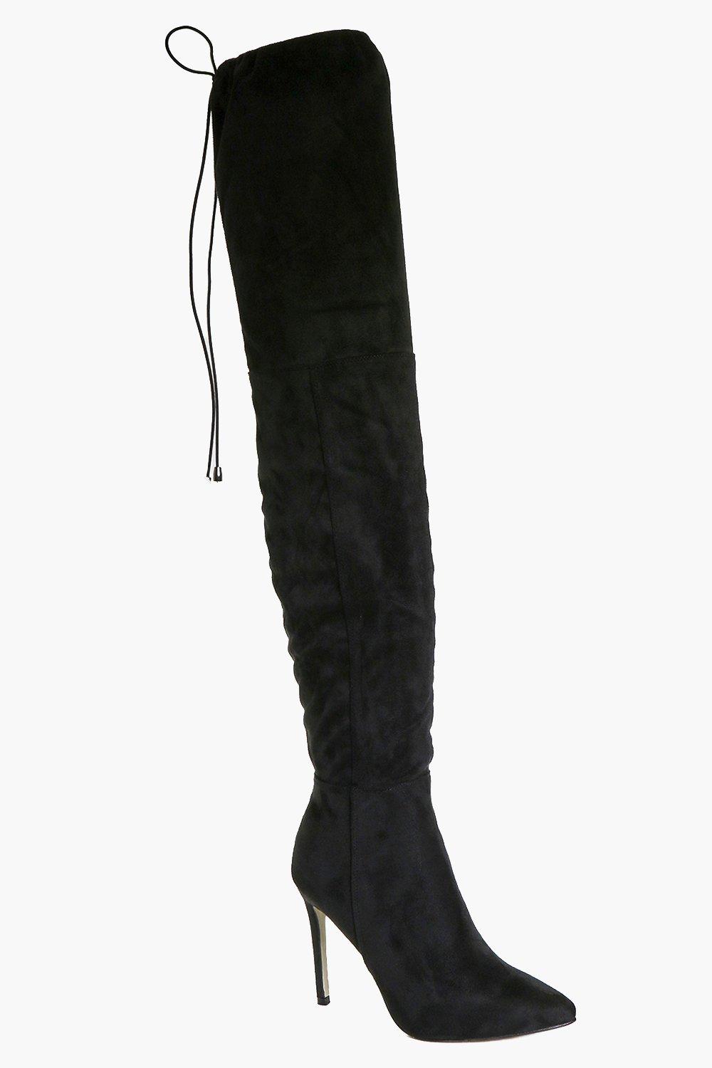 thigh high black pointed boots