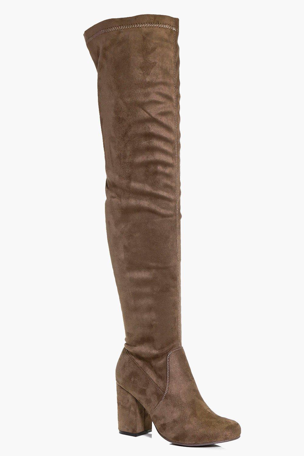 block heel thigh high boot