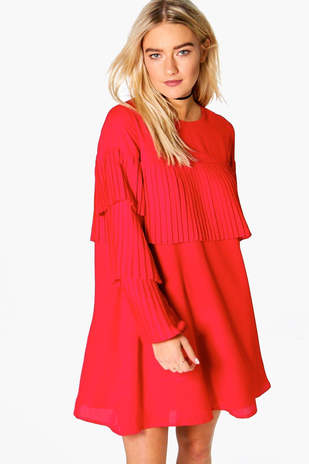 Pleated Frill Detail Shift Dress | Boohoo