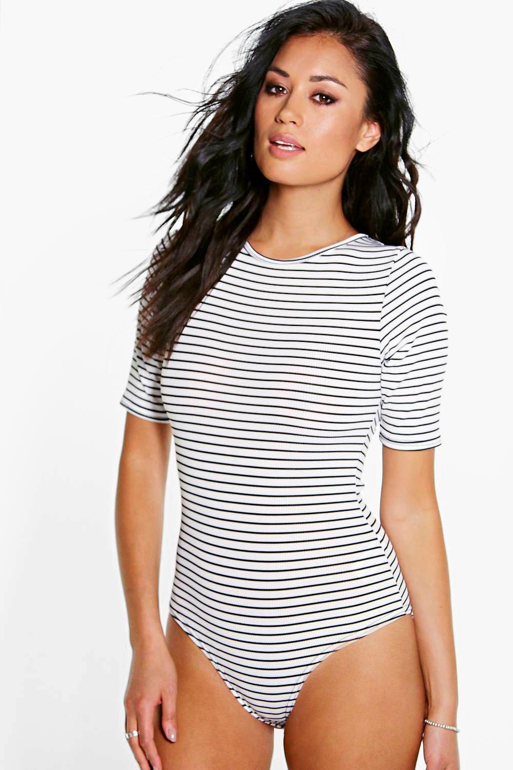 black and white striped bodysuit