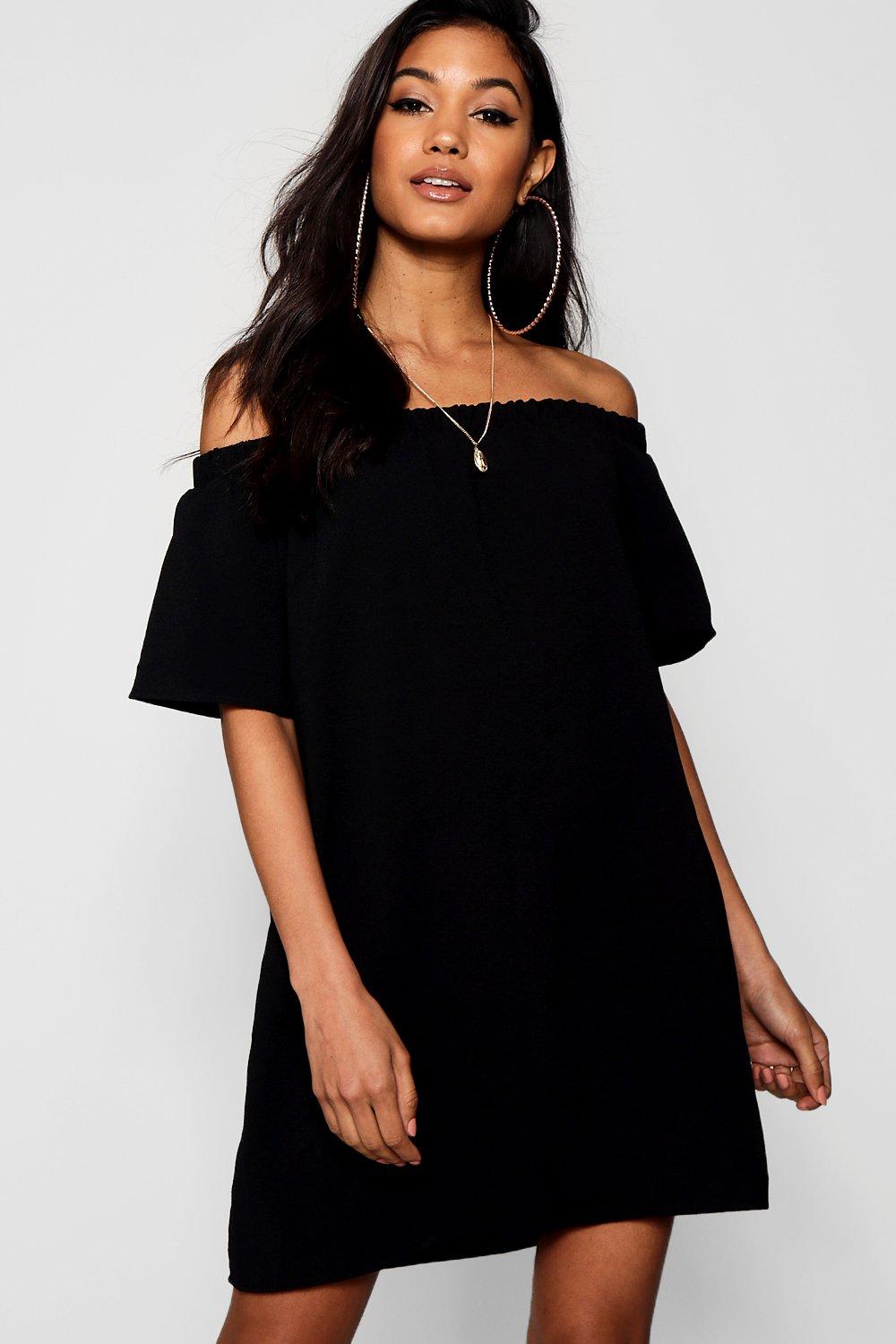 black off the shoulder shift dress