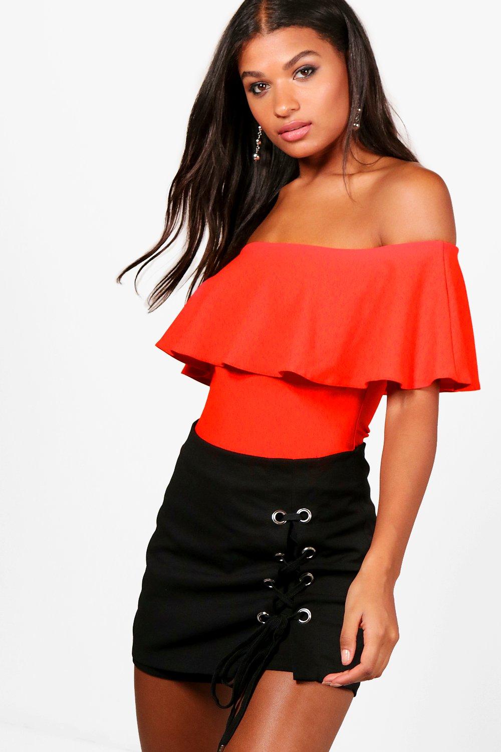 red bardot bodysuit