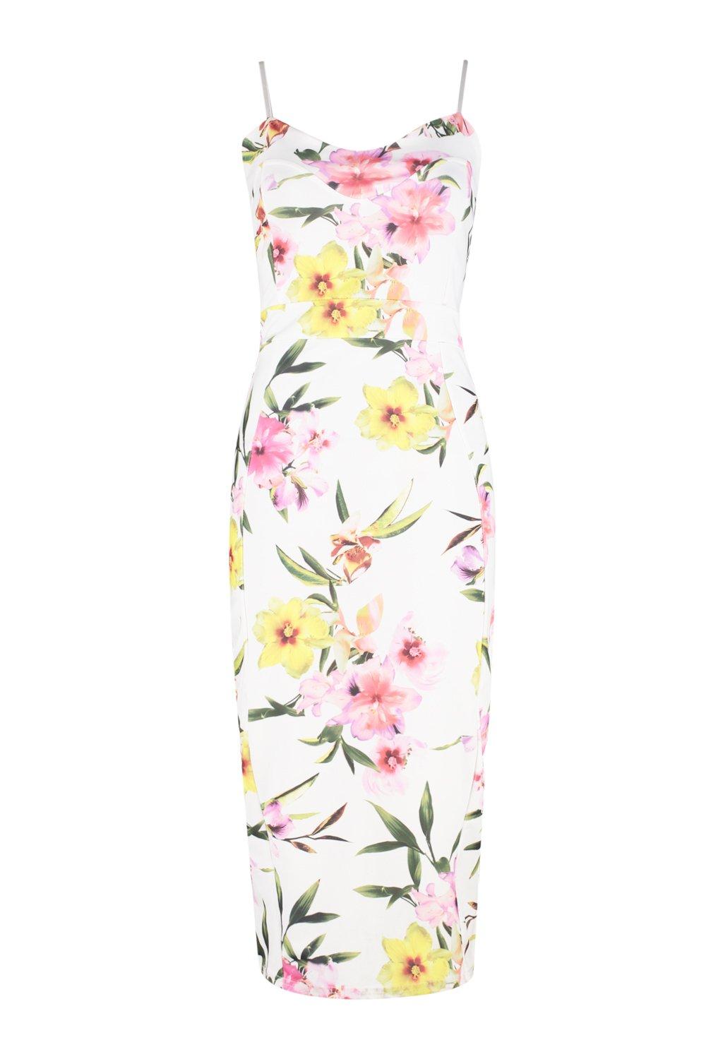 Boohoo Womens Marlena Strappy Floral Midi Bodycon Dress | eBay