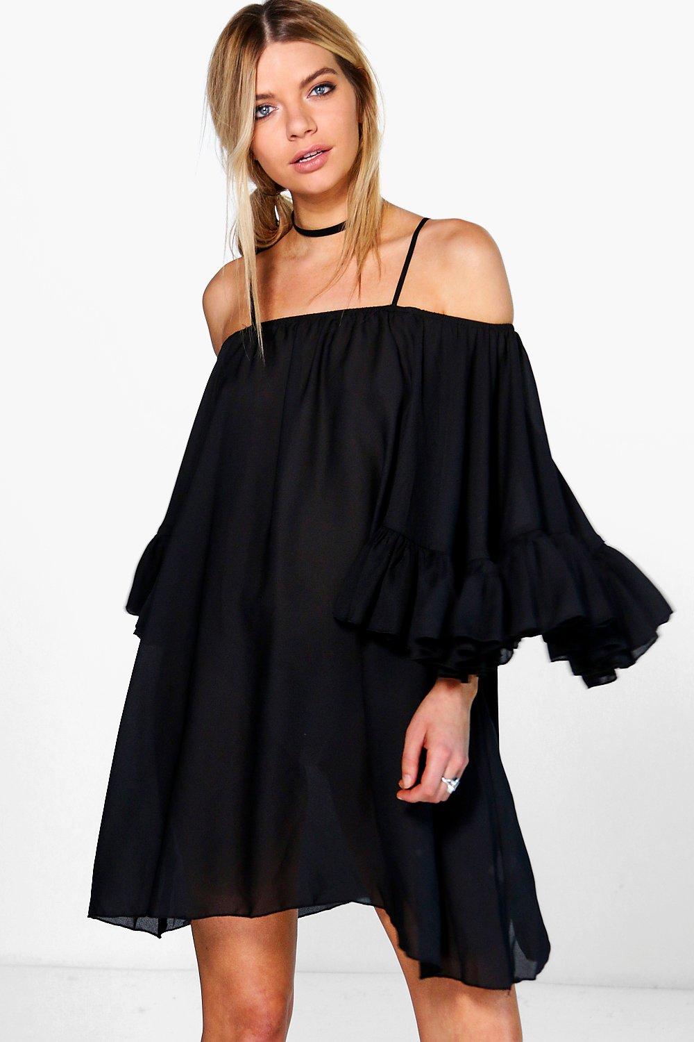 bell sleeve dress boohoo