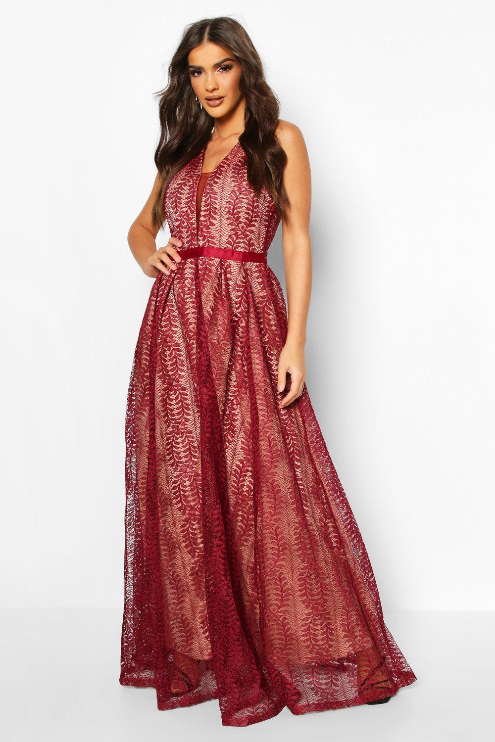 boutique all lace plunge neck maxi dress