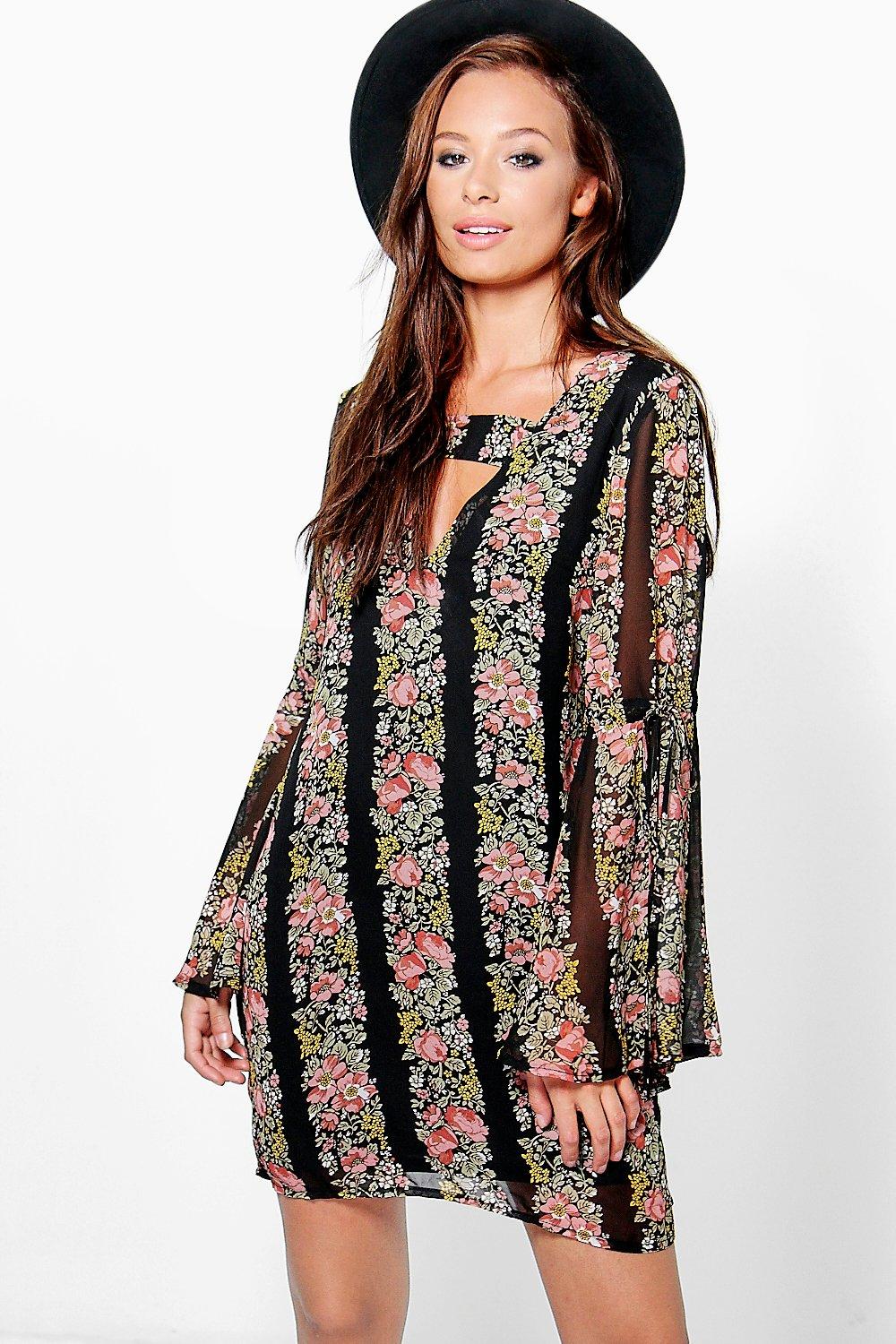 floral bell sleeve dress