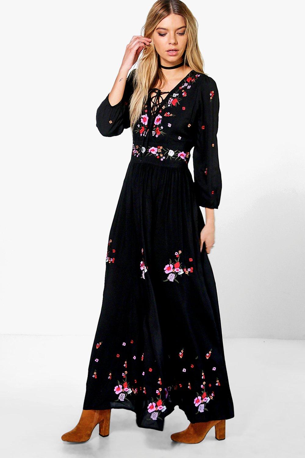 boohoo embroidered maxi dress