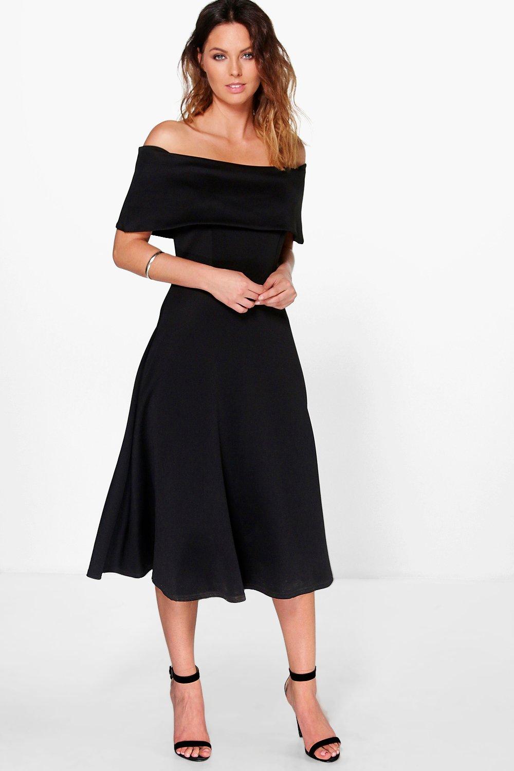 boohoo black off shoulder dress