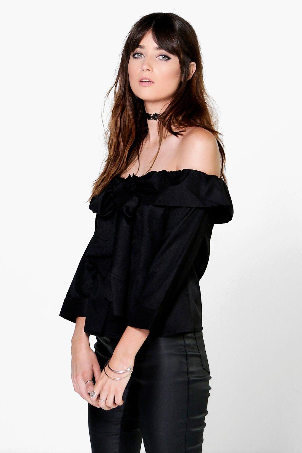 black bardot evening top