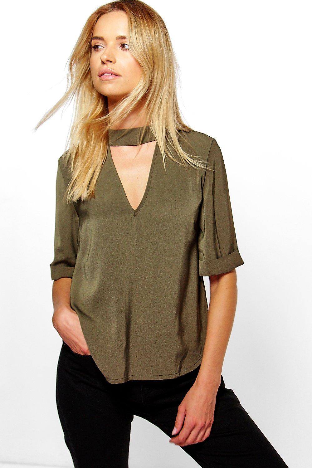 Millie 3/4 Sleeve Open Neck Blouse at boohoo.com