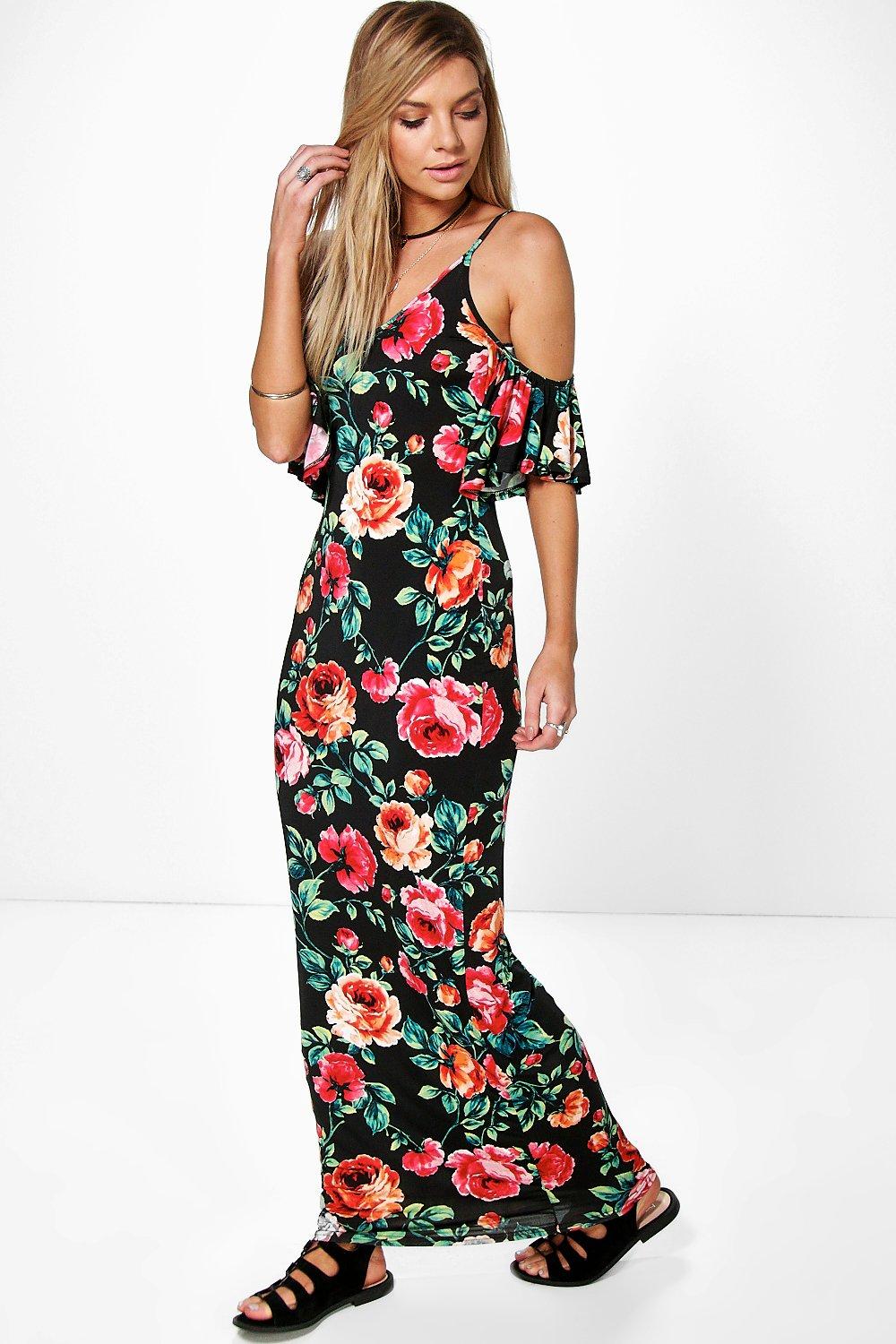 Boohoo Womens AVA Floral Cold Shoulder Maxi Dress | eBay