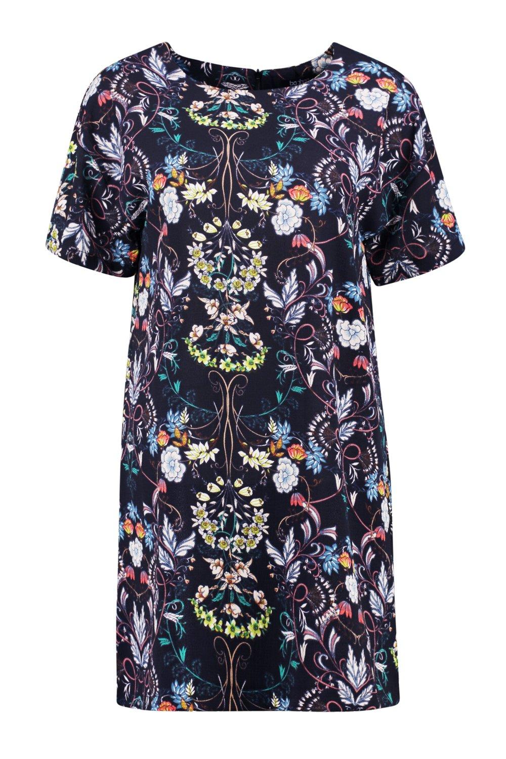 Aanbieding Boohoo Oriental Floral Cap Sleeve Shift Dress Boohoo met korting