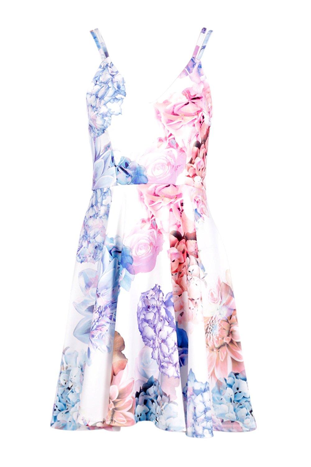 Daphne Floral Print Strappy Skater Dress