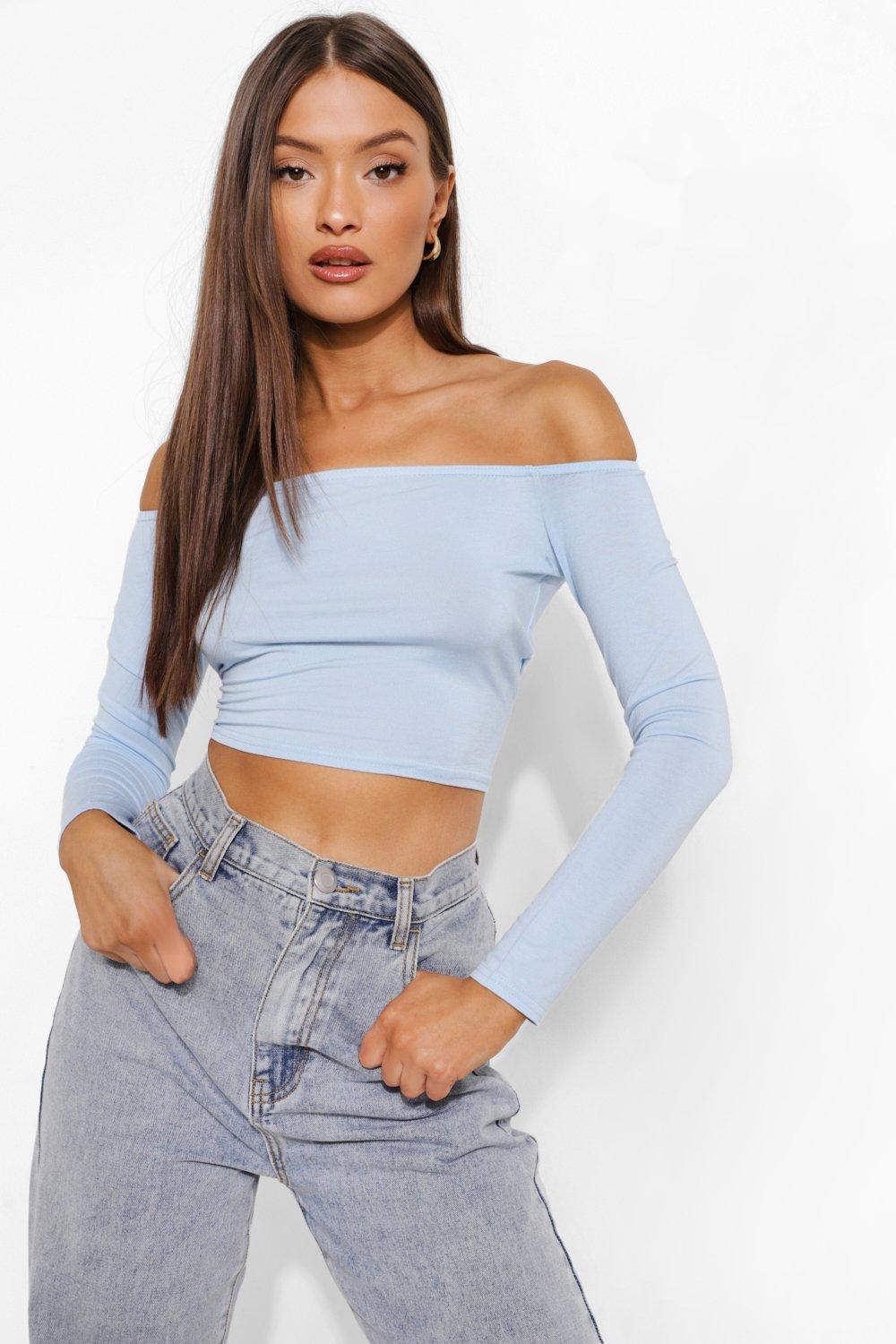 pale blue bardot top