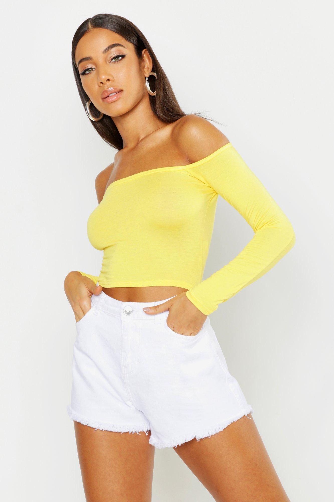 

Базовый укороченный топ Bardot с длинными рукавами, Yellow