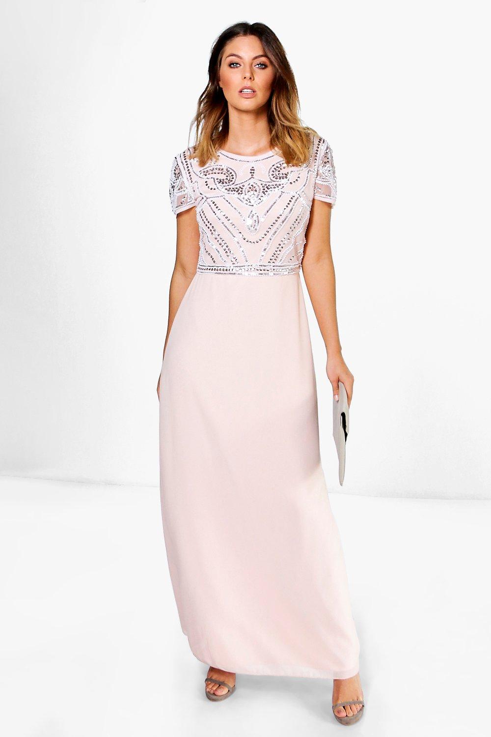 Downton Abbey Inspired Dresses Womens Boutique Embellished Top Maxi Dress - pink - 14 AT vintagedancer.com