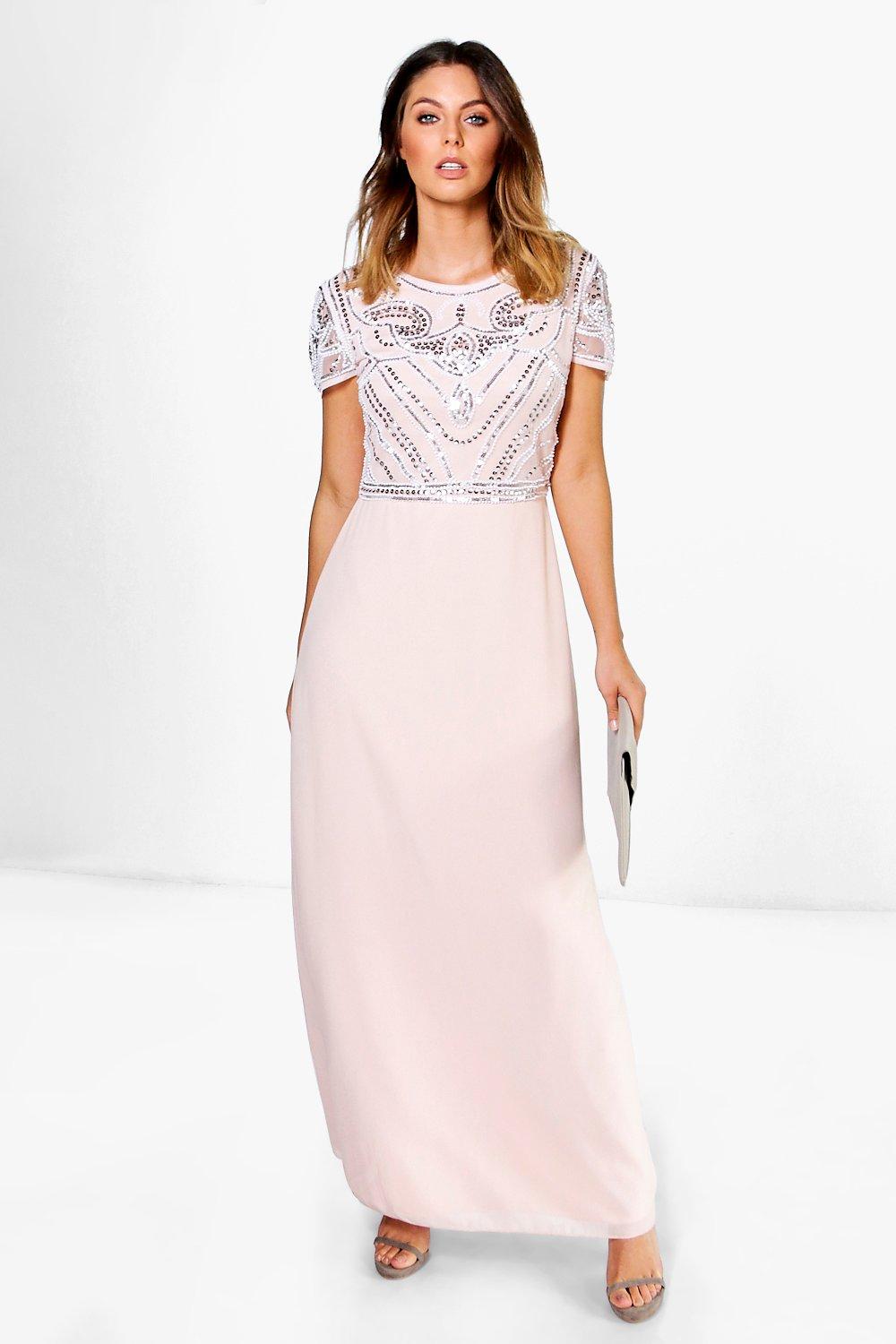 embellished maxi bridesmaid dress