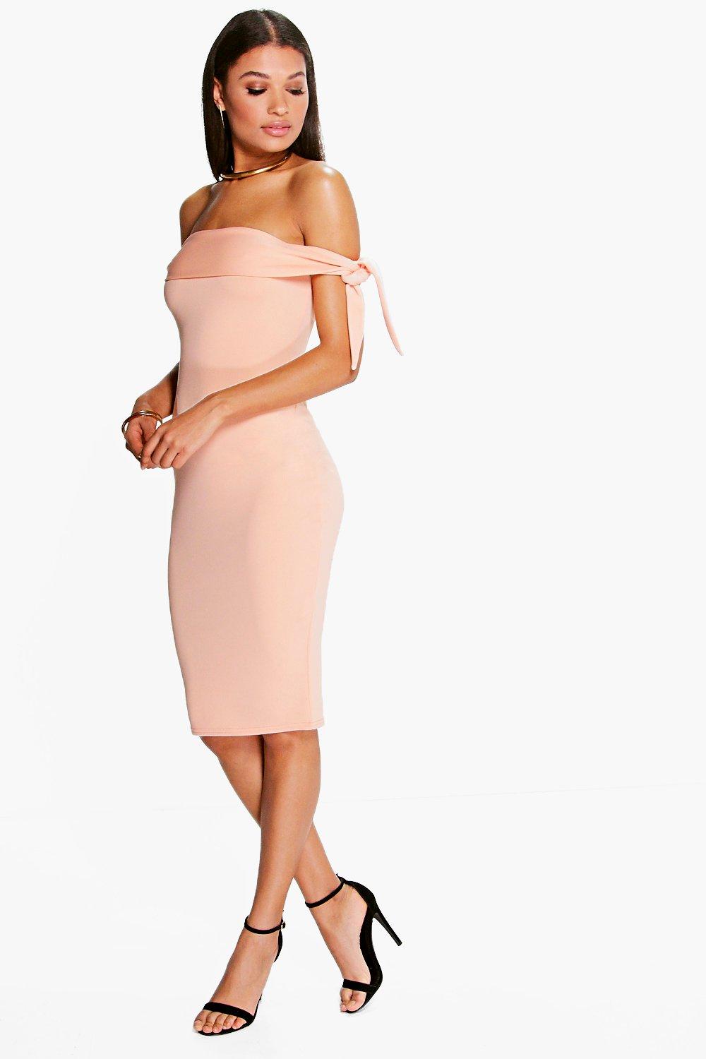 shoulder tie midi dress