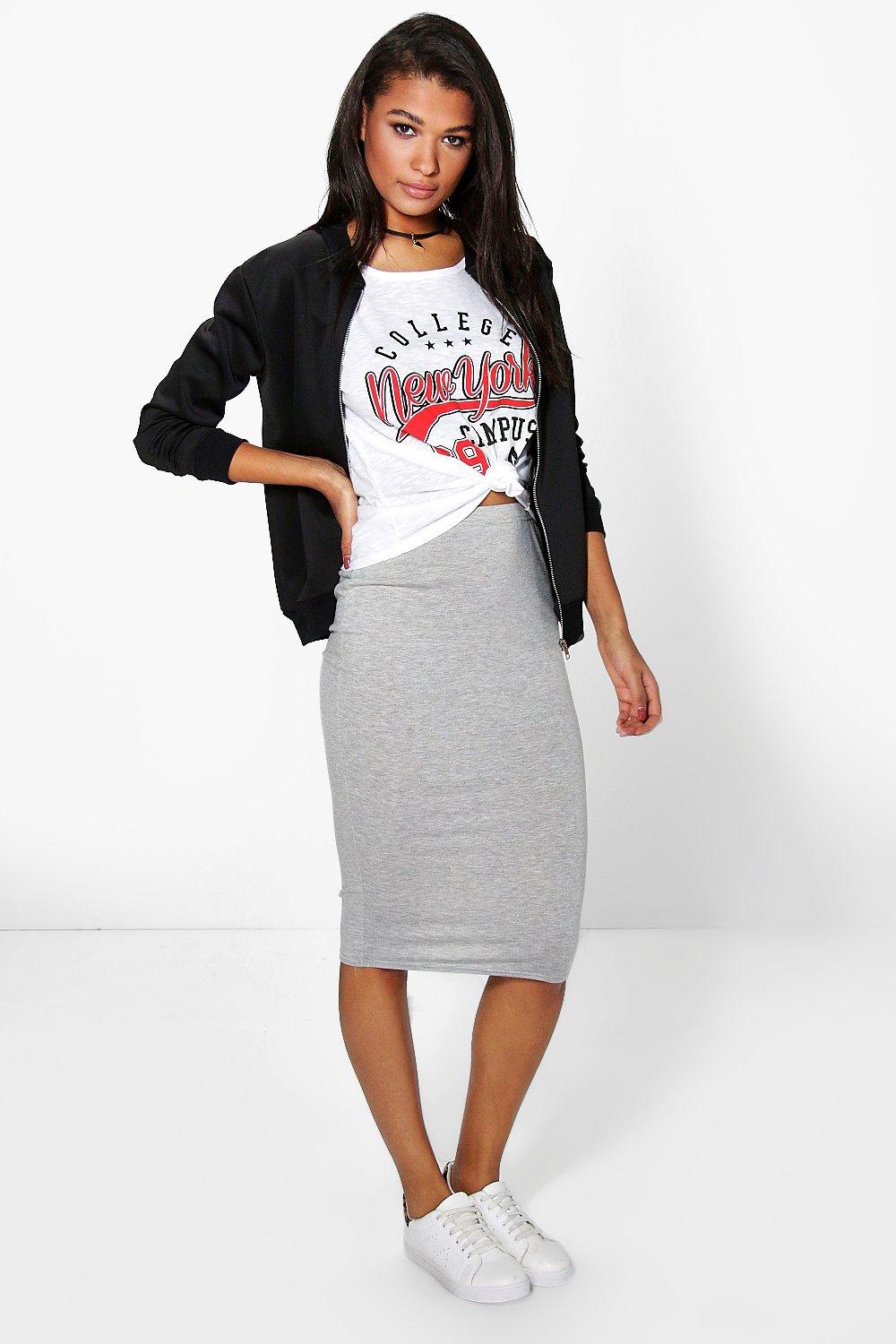 Bella Basic Jersey Midi Skirt | Boohoo