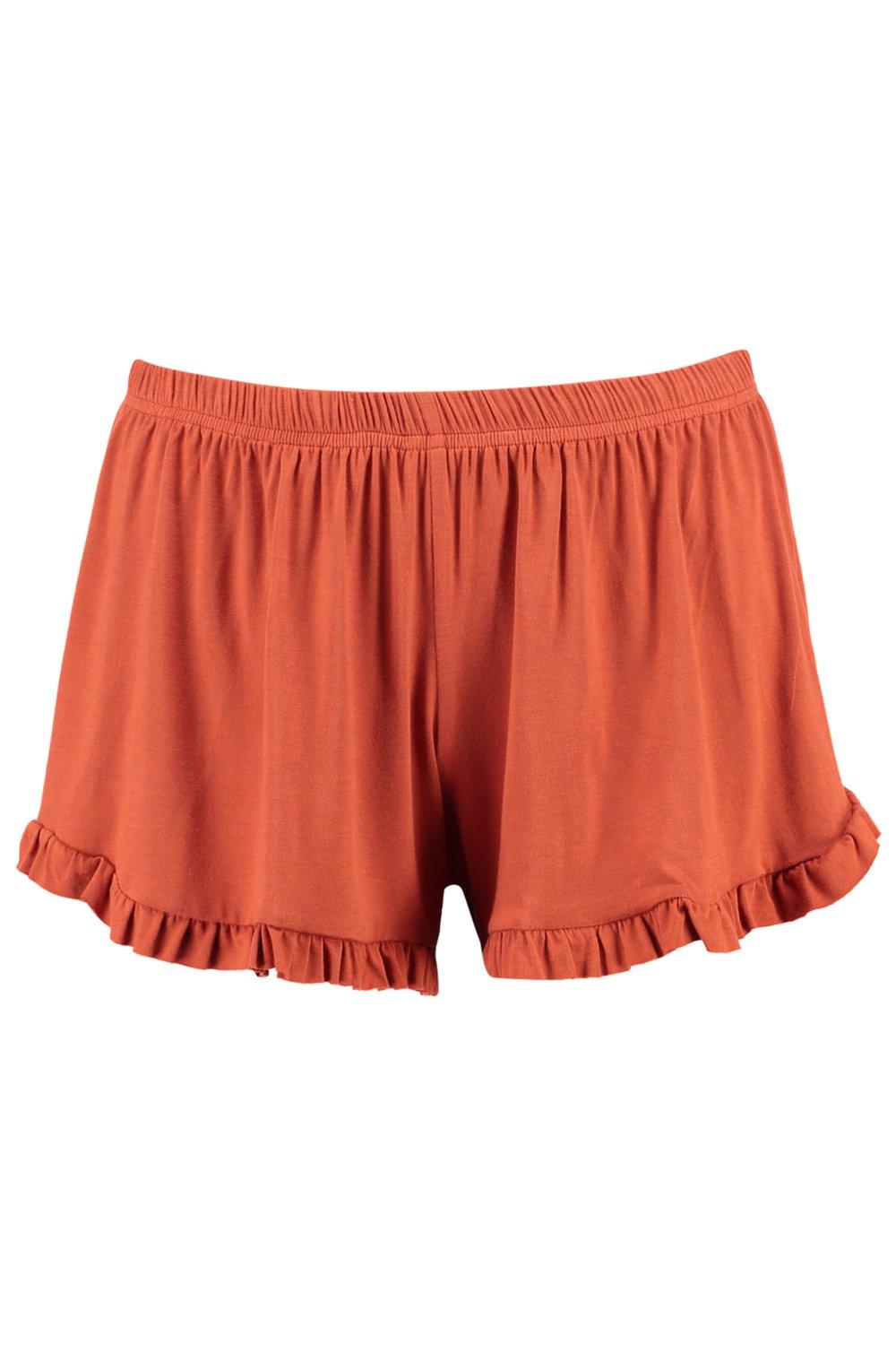 Boohoo Womens Jayne Ruffle Hem Jersey Shorts in Spice size 12 | eBay