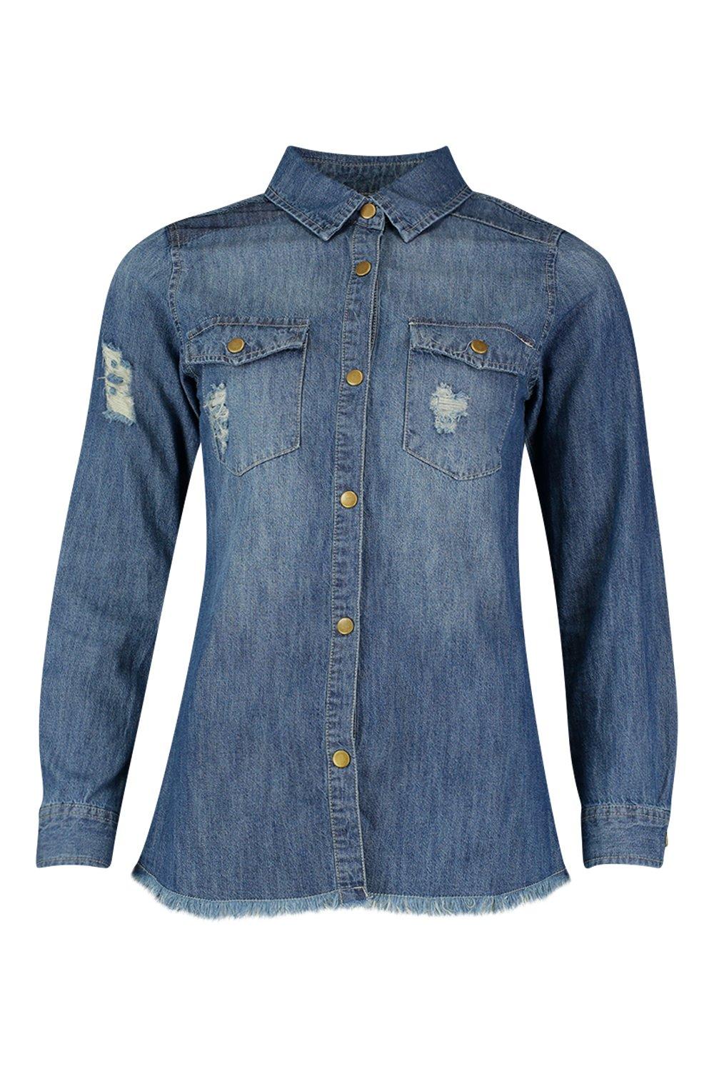 distressed denim shirt ladies