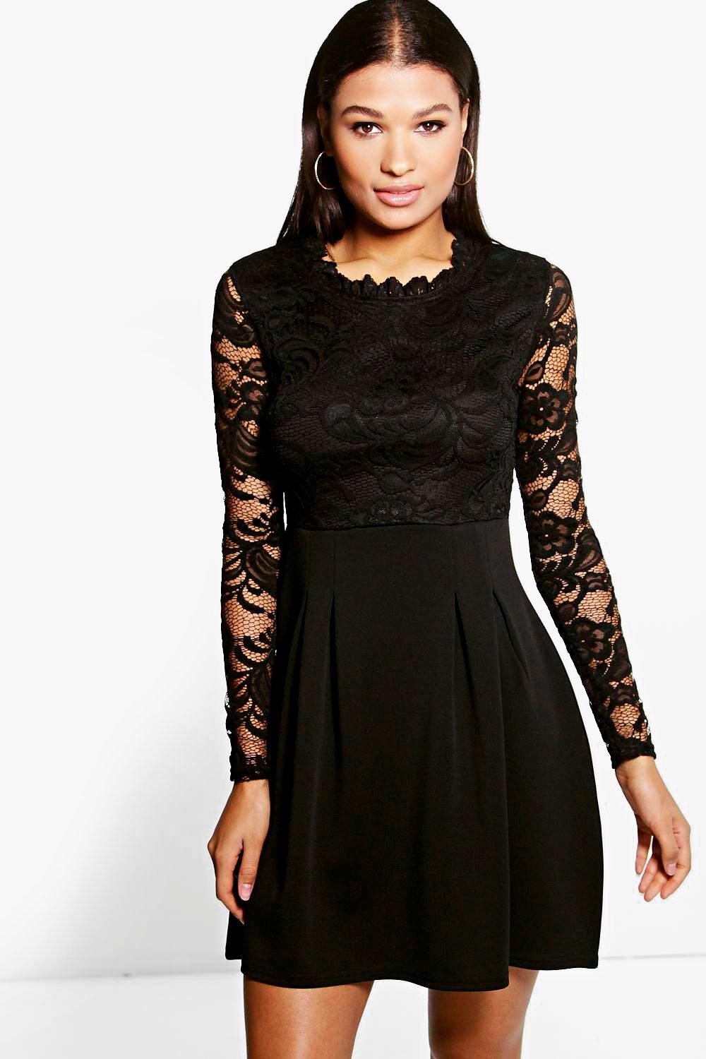 high neck lace skater dress