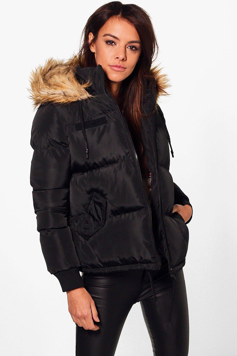 black faux fur padded coat