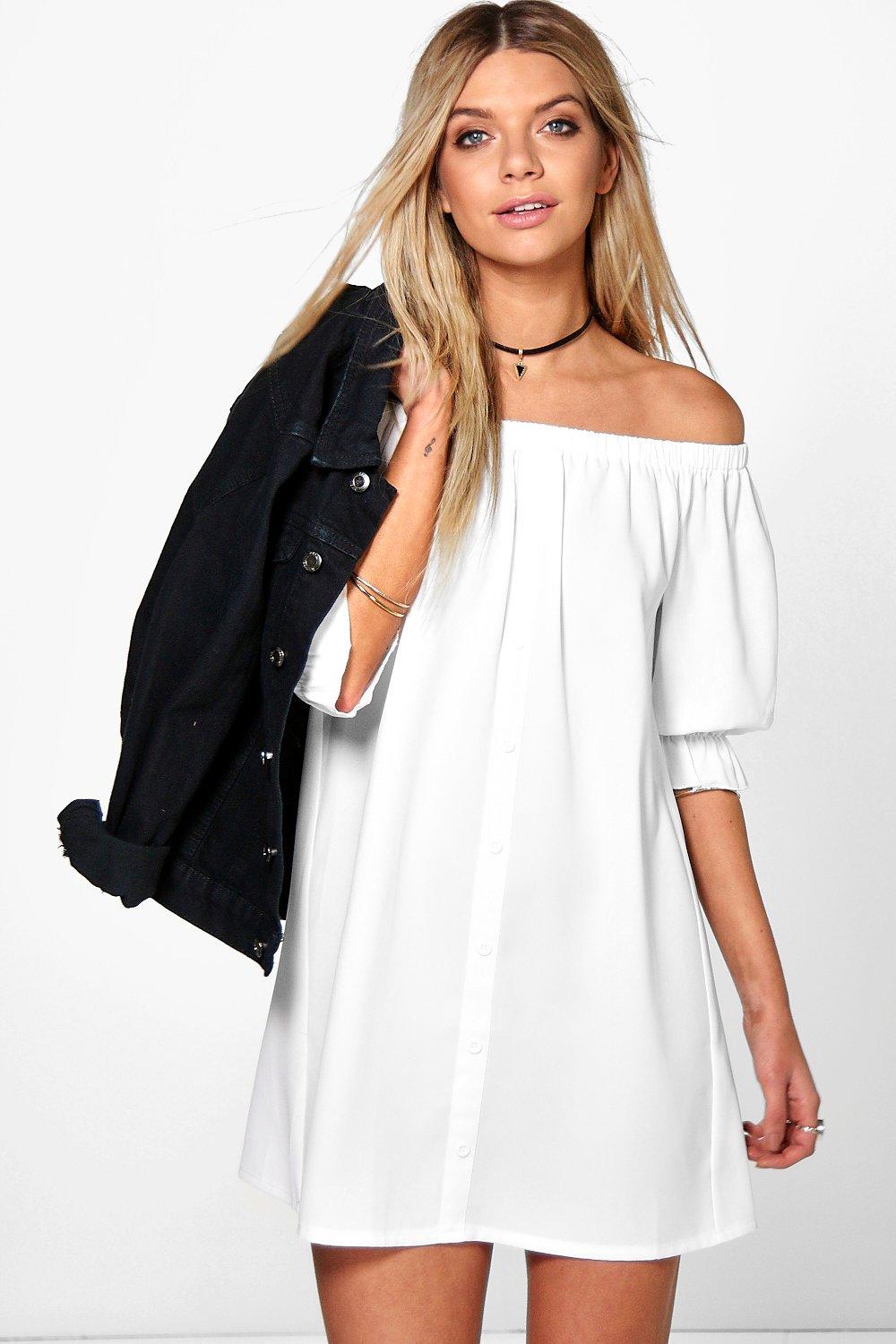 boohoo off the shoulder dress