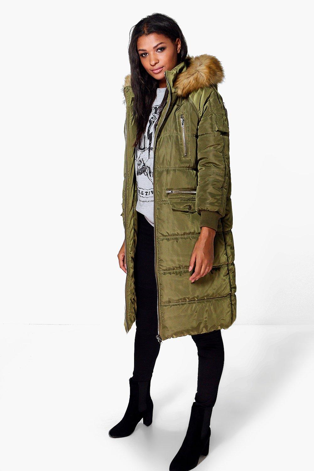 Boutique Maisie Duvet Coat With Faux Fur Hood Boohoo Uk