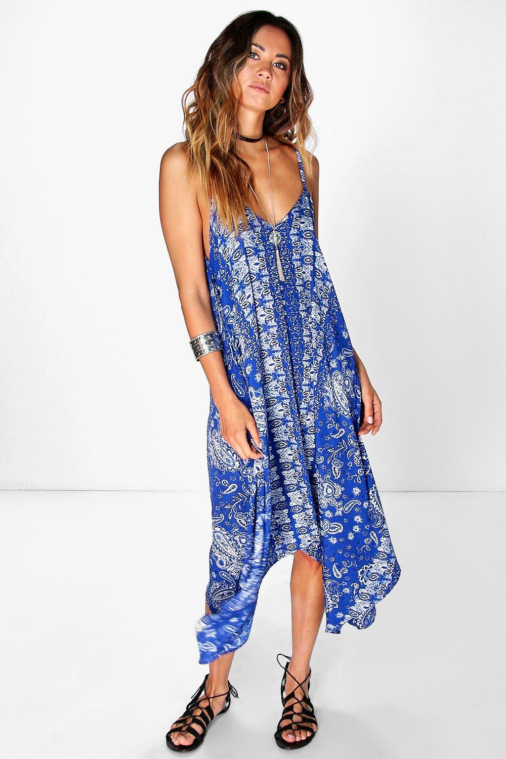 Blue Handkerchief Hem Dress