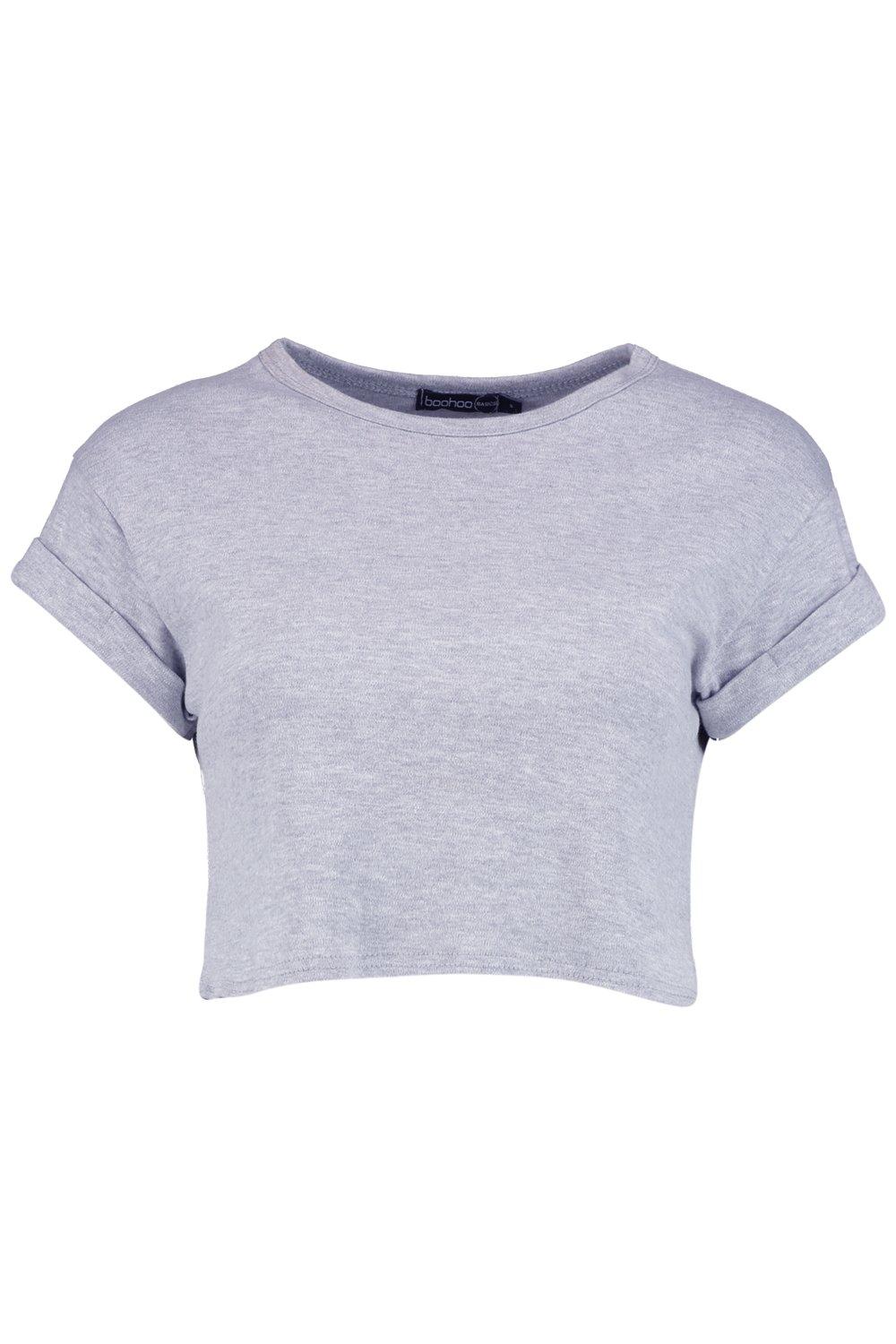 

Базовая укороченная футболка из хлопка с закатанными рукавами, Grey marl