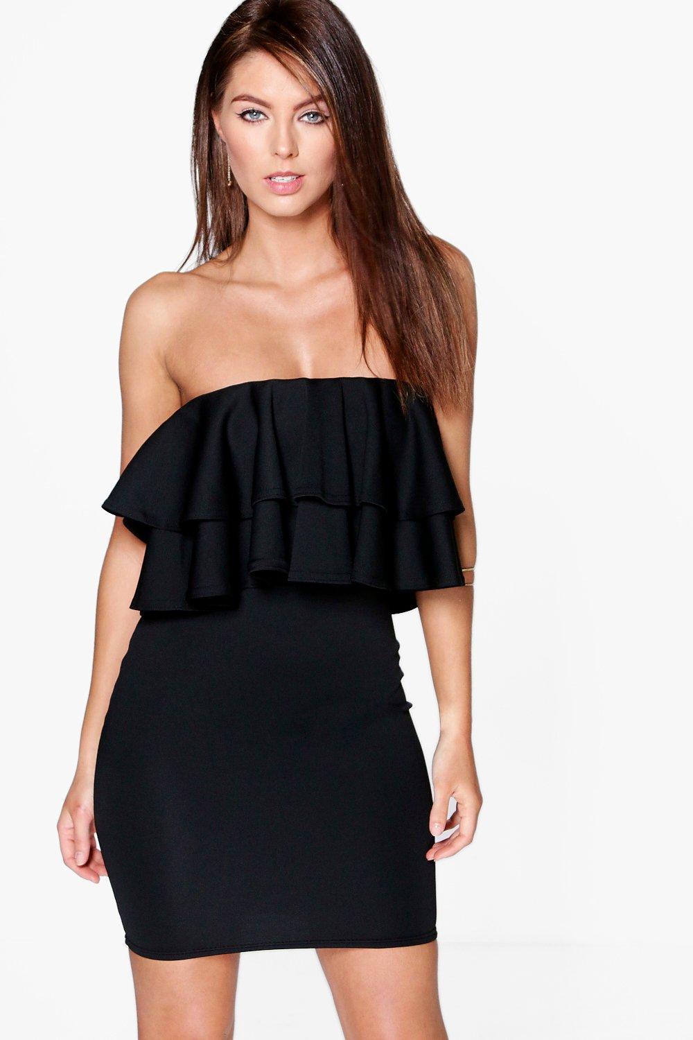 Paola Off The Shoulder Frill Detail Bodycon Dress | Boohoo