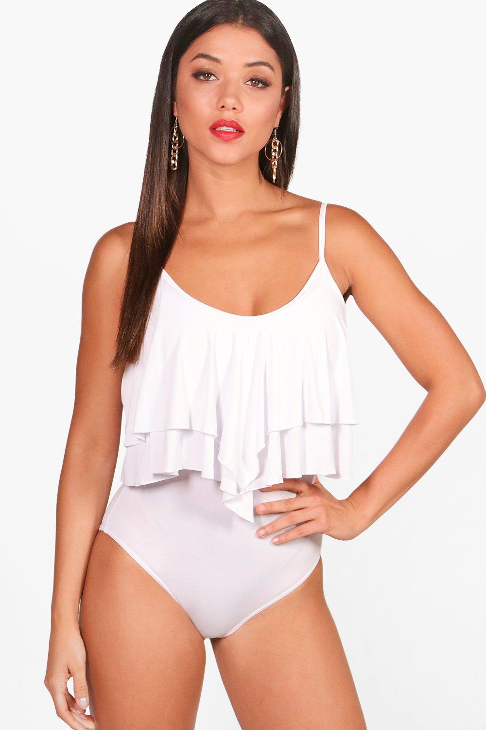 white frill bodysuit