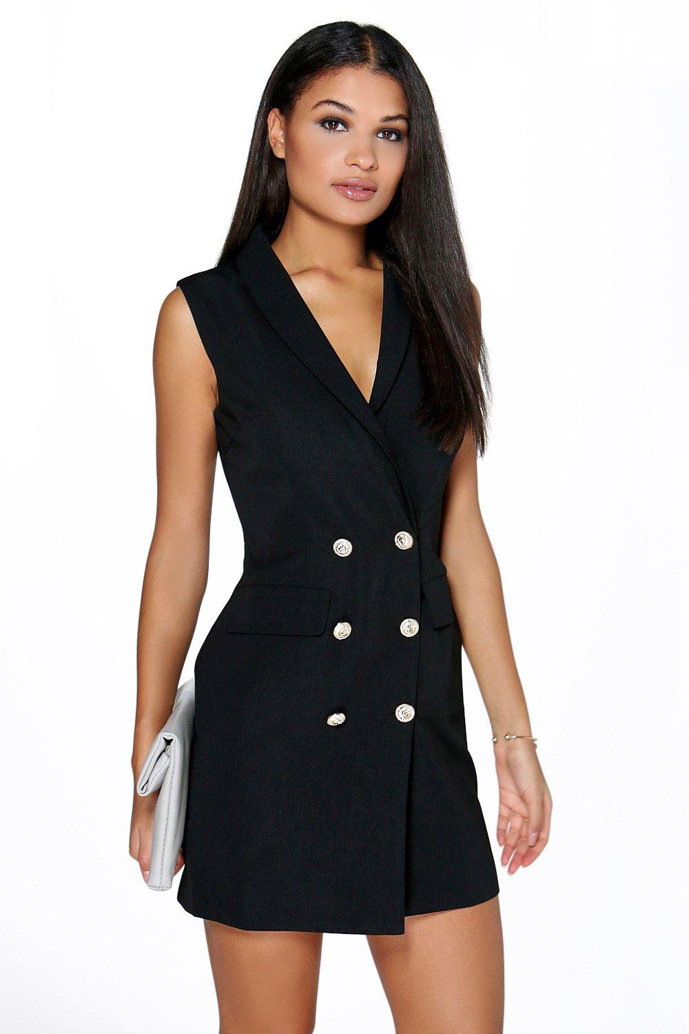 Boohoo Womens Boutique Aria Button Detail Sleeveless Blazer Dress | eBay