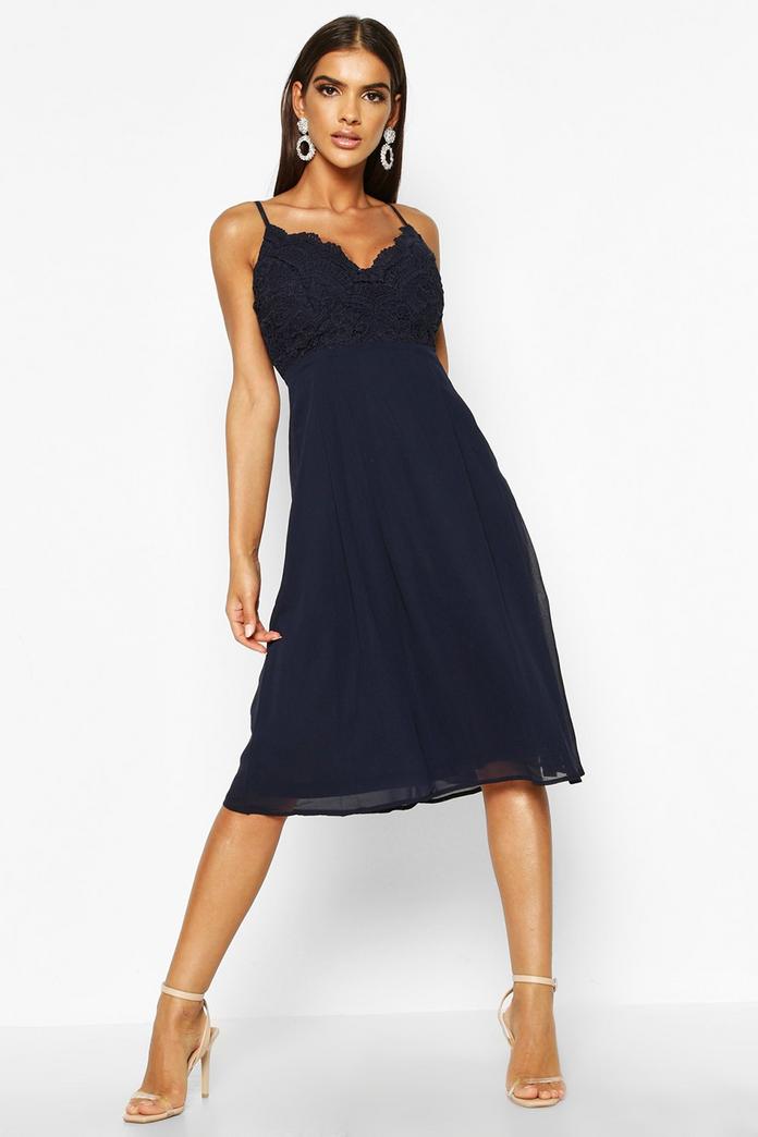 May Crochet Lace Top Chiffon Midi Dress | Boohoo