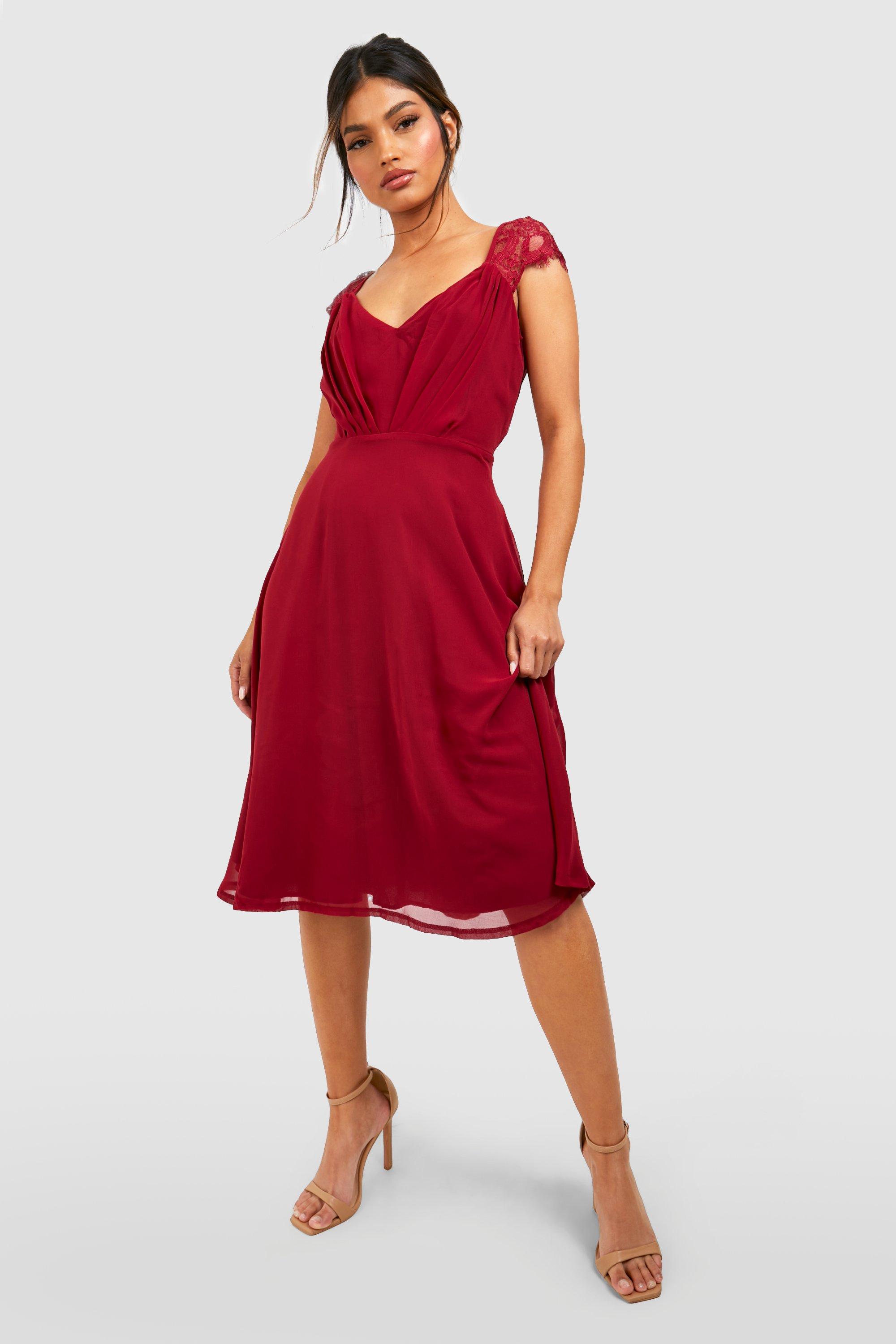 eyelash lace sleeve chiffon midi skater dress