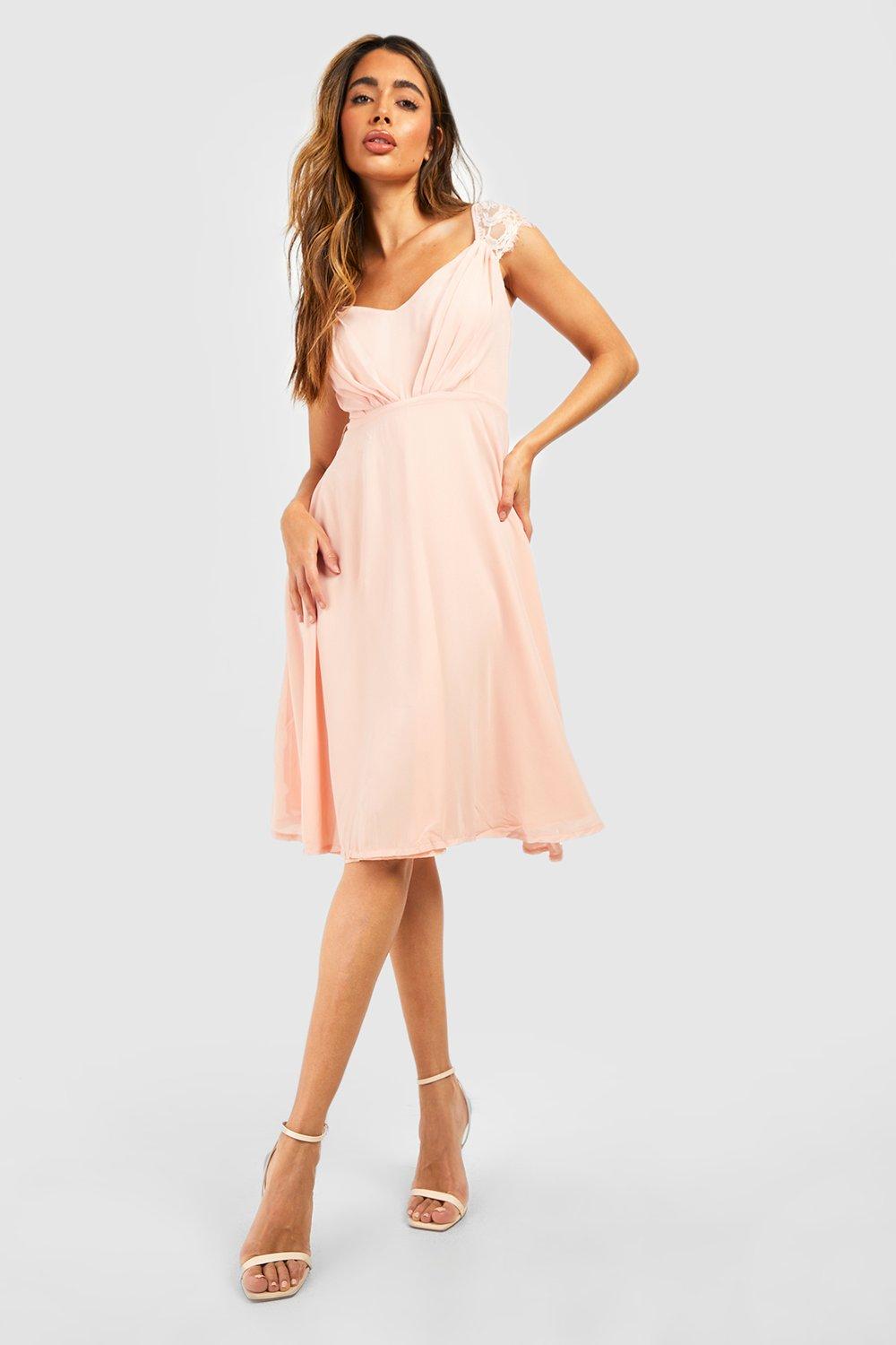 eyelash lace sleeve chiffon midi skater dress