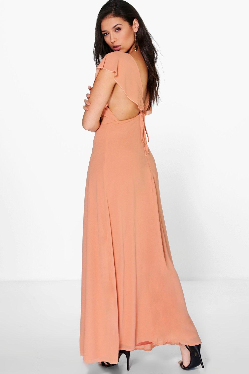 Boohoo Womens Hayley Chiffon Frill Angel Sleeve Maxi Dress