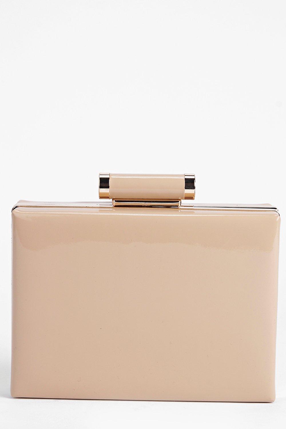 beige patent clutch bag